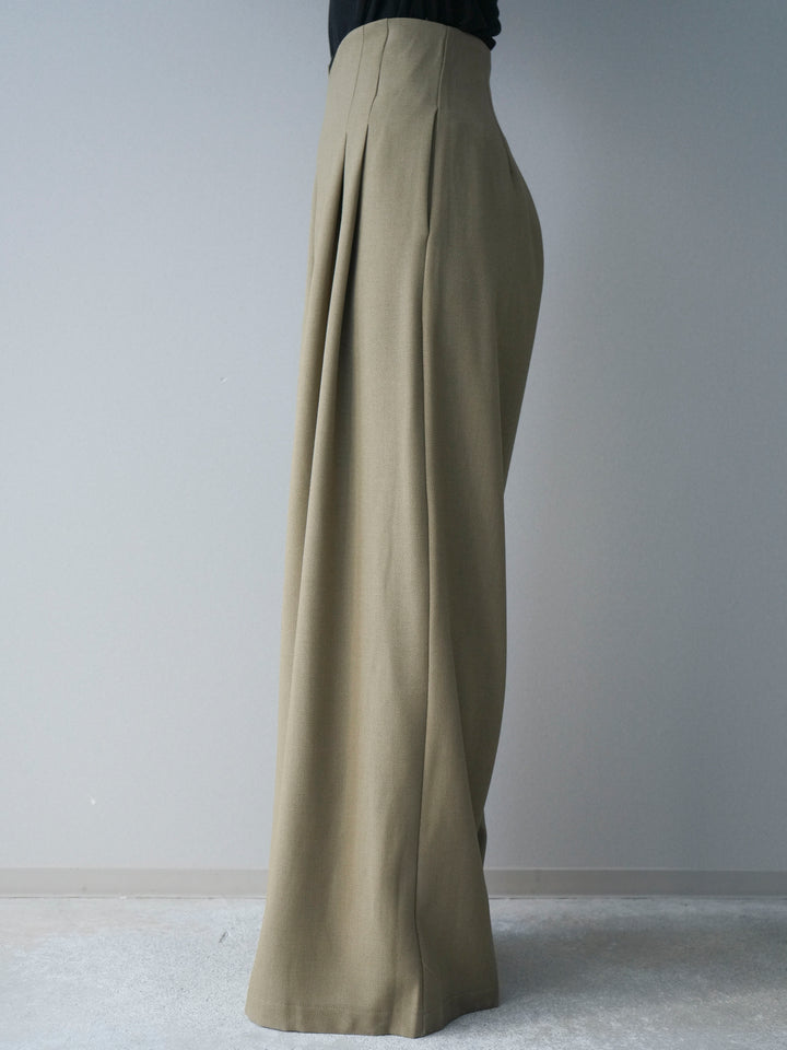 [予約]デザインハイウエストワイドパンツ/olive