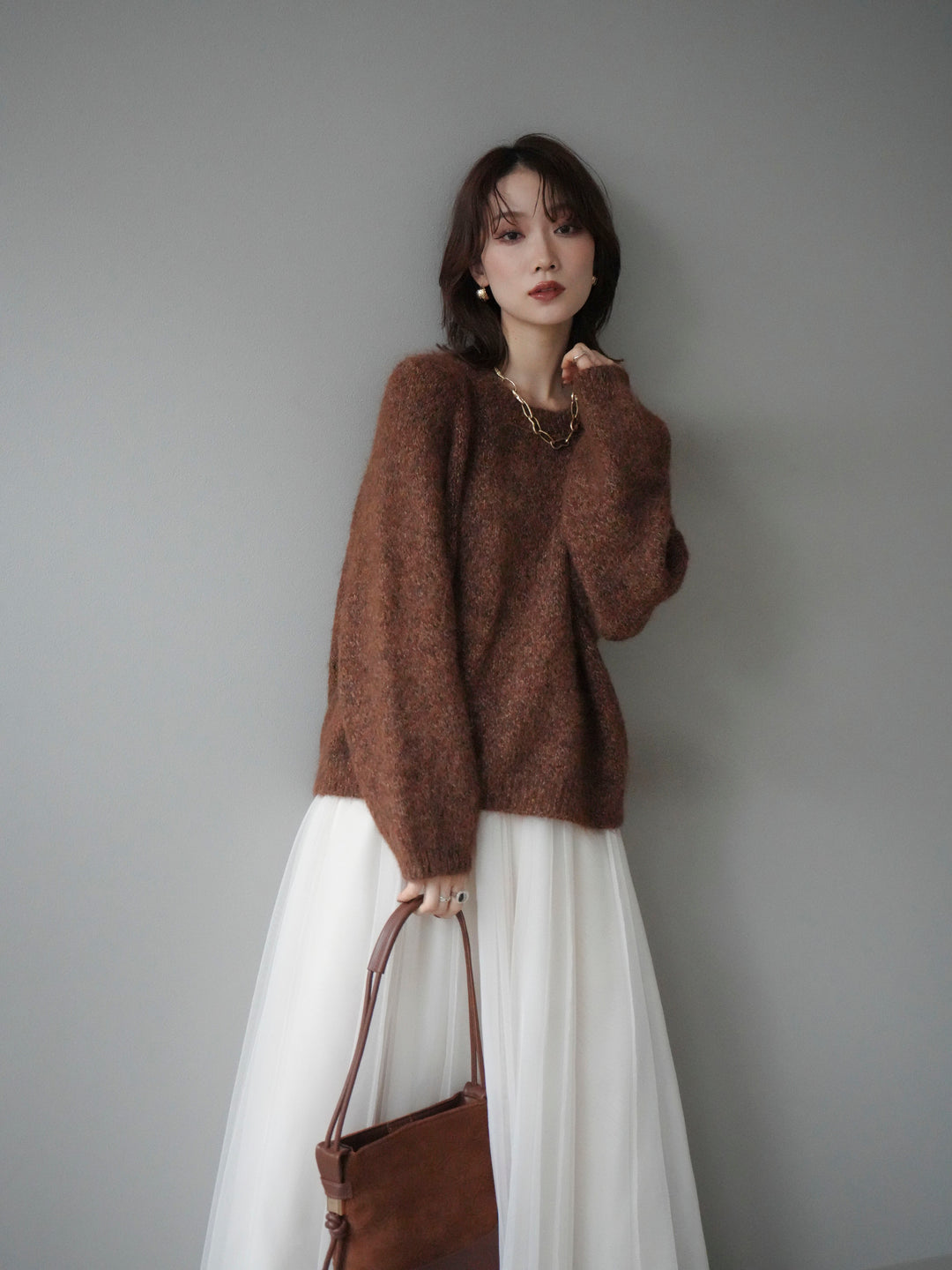 [SET]ロゴラベルミックスヤーンニットプルオーバー+ロゴラベルミックスヤーンニットプルオーバー(2set)