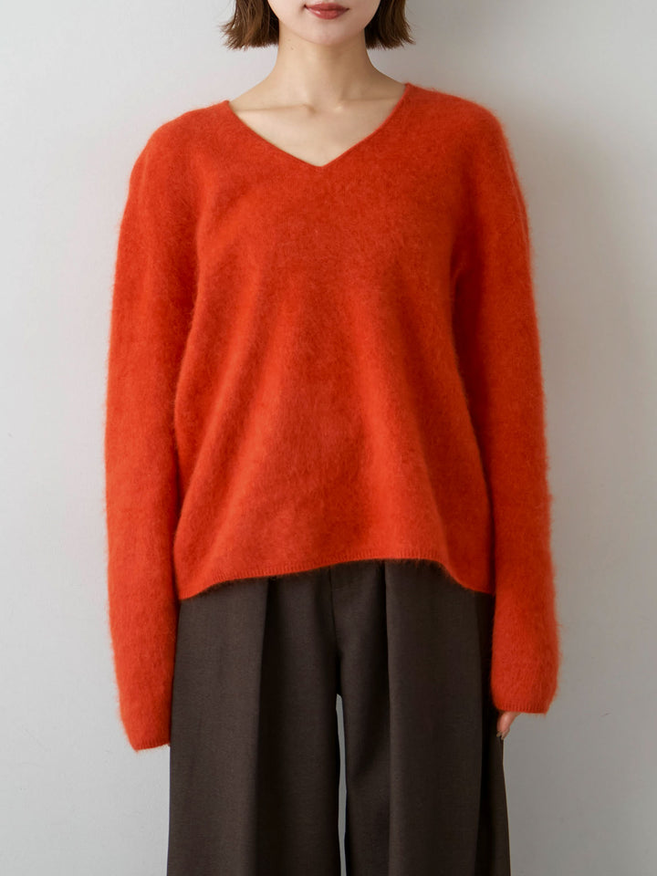 [予約]カシミア混フェザータッチVネックニットトップス/orange