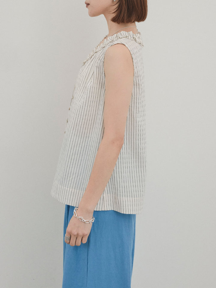 [予約]ストライプフリルブラウス/アイボリー