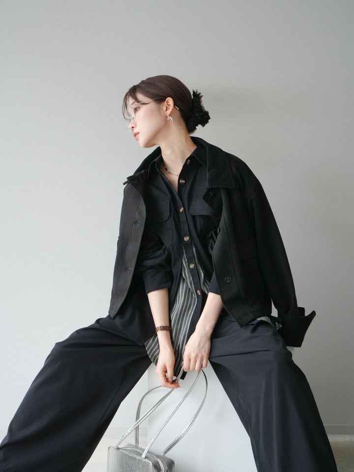 [予約]コーデュロイ切替スウェードショートジャケット/ブラック