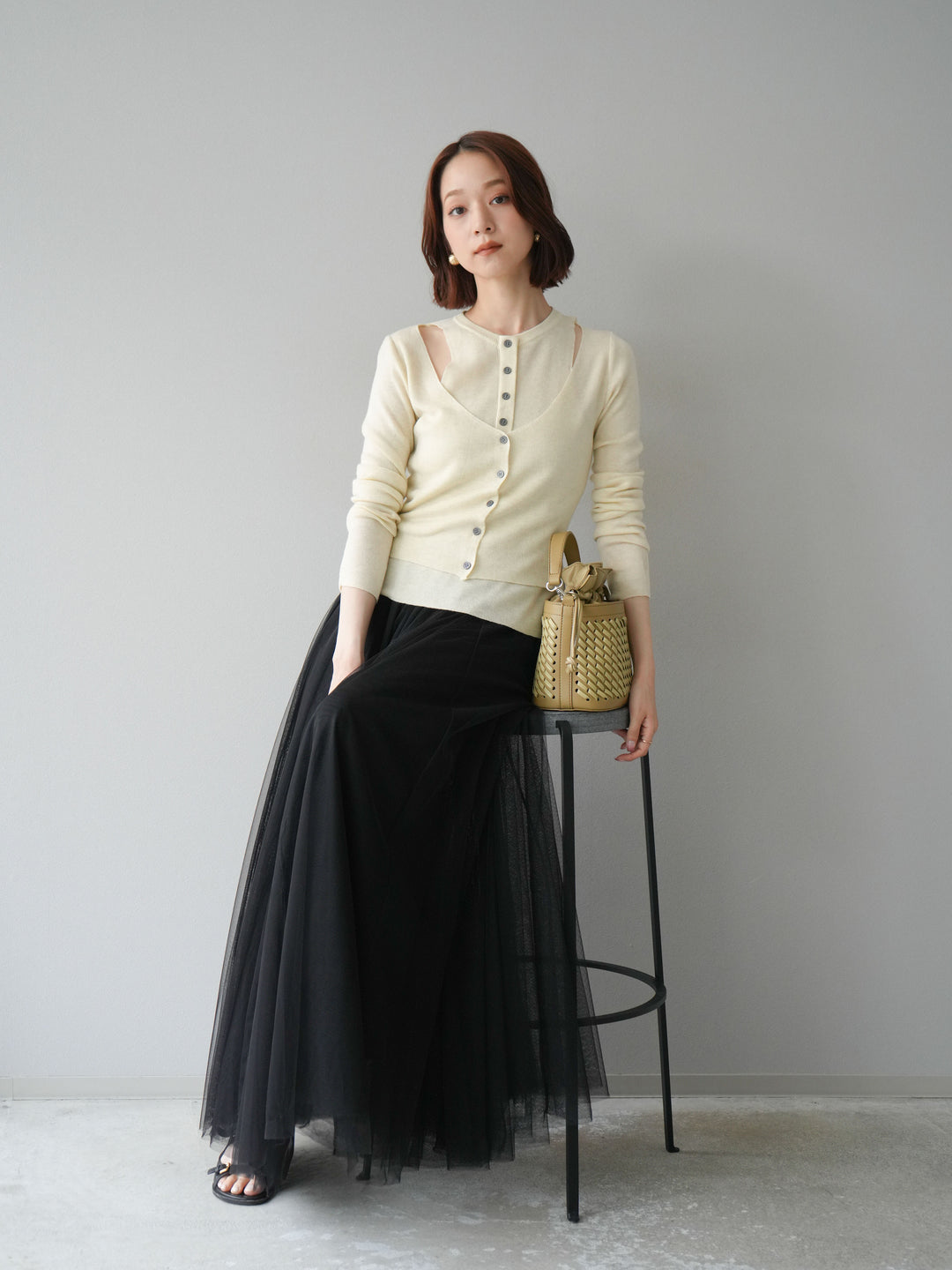 [予約]レイヤードデザインニットカーディガン/アイボリー