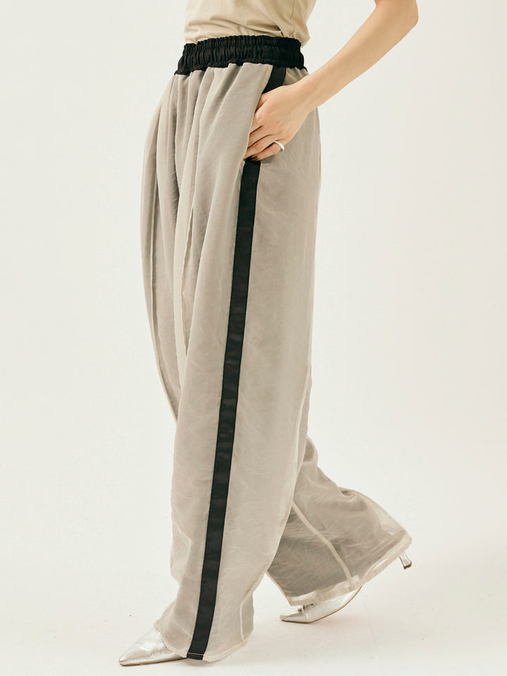 [予約]オーガンジーレイヤードサイドラインパンツ/グレージュ