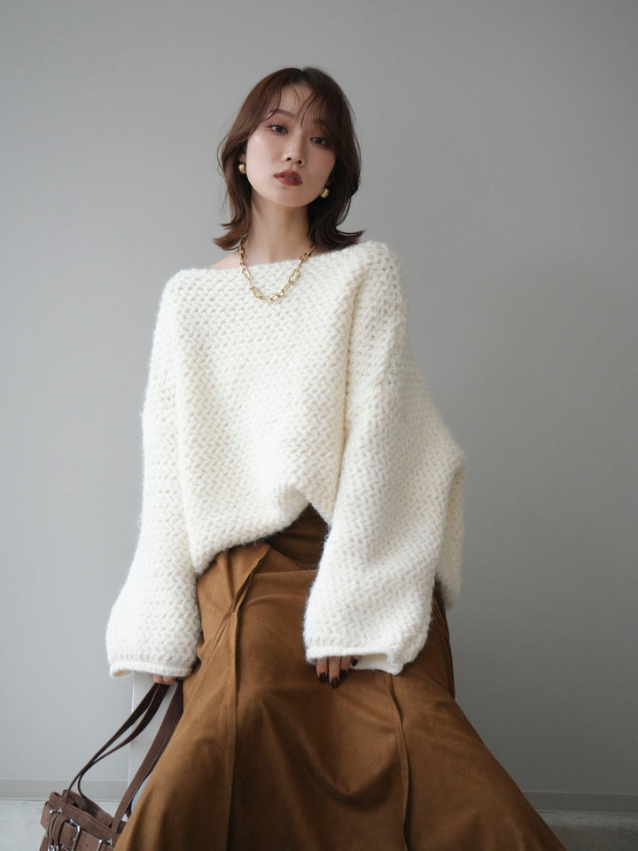 [予約]ワッフル編みオーバーニットプルオーバー/off