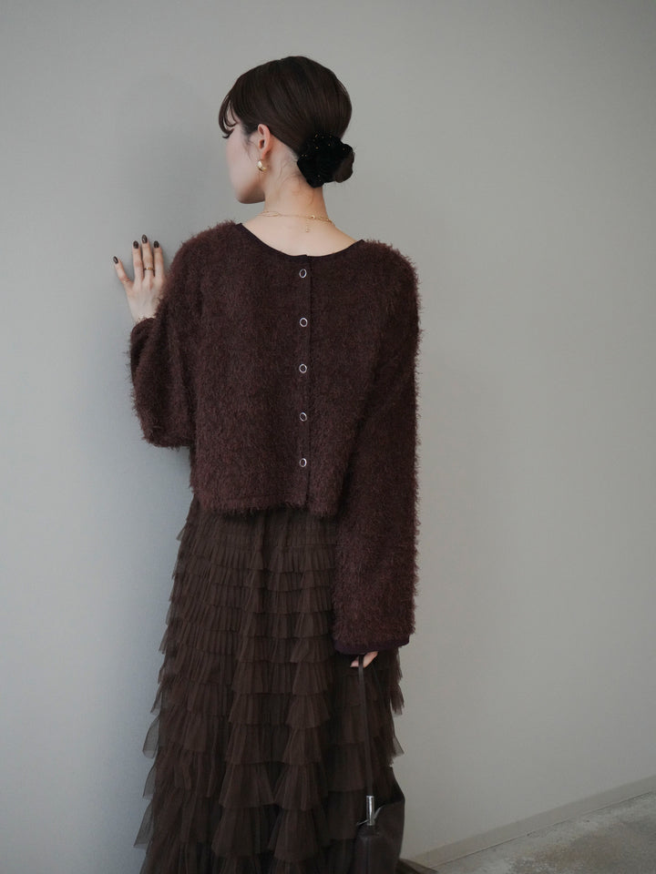 [予約]バイカラー2WAYシャギーニットカーディガン/brown