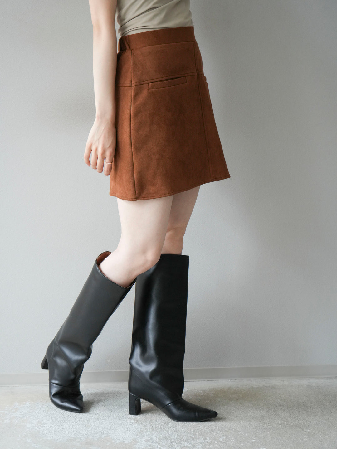 [予約]スエード切替ミニスカート/ブラウン