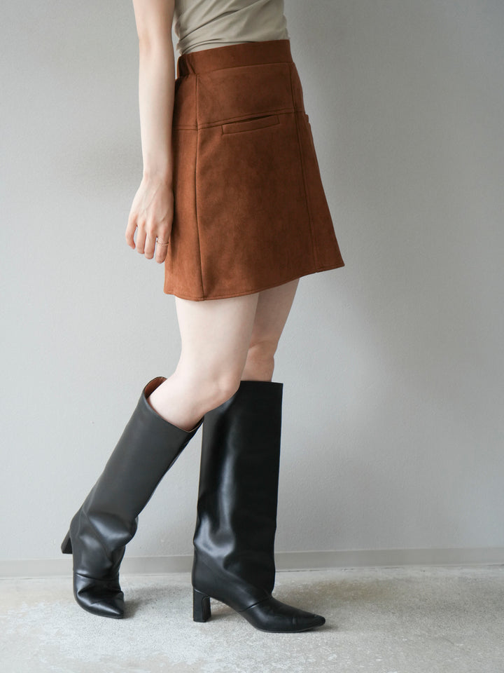 [予約]スエード切替ミニスカート/ブラウン
