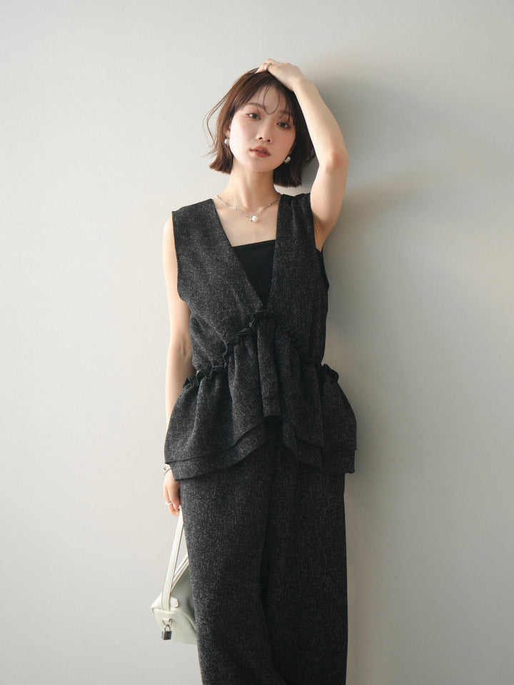 [SET]3WAYミックスツイードギャザーオールインワン+選べるアクセセット(2set)