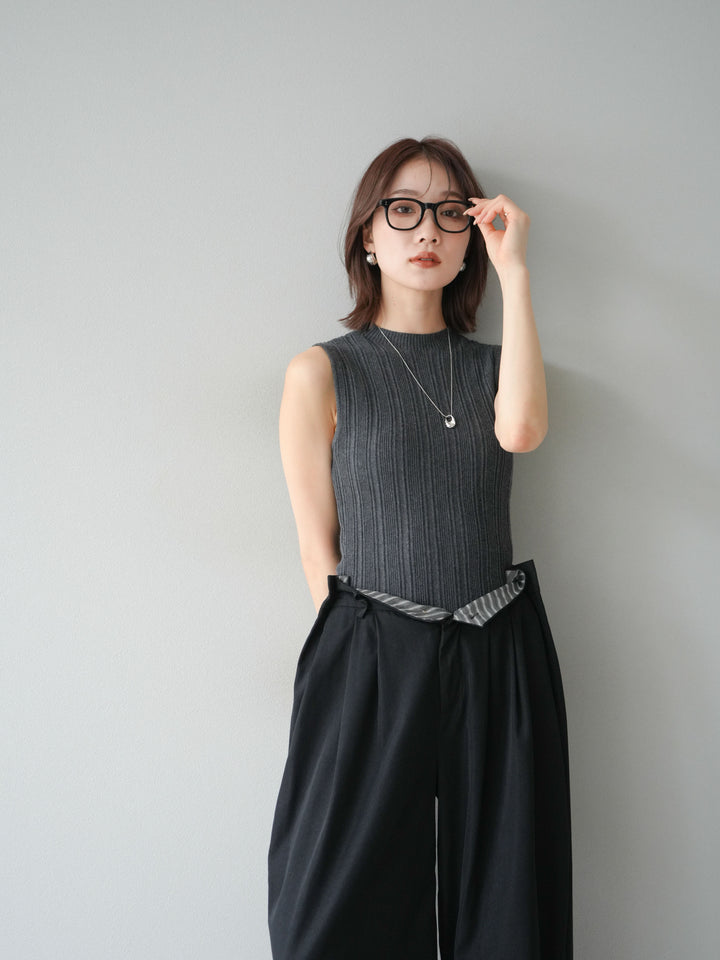 [予約]スリーブレスランダムリブニットトップス/グレー