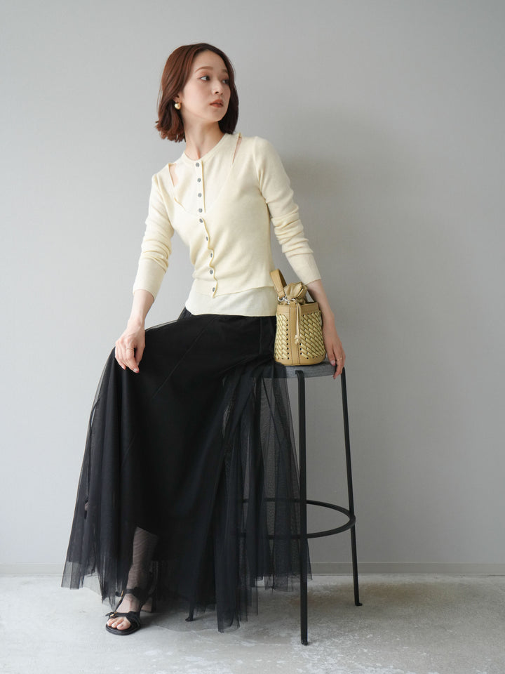 [予約]レイヤードデザインニットカーディガン/アイボリー