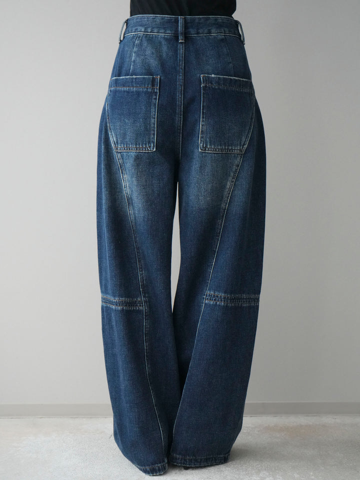 [予約]裏起毛加工デニムカーブパンツ/darkblue