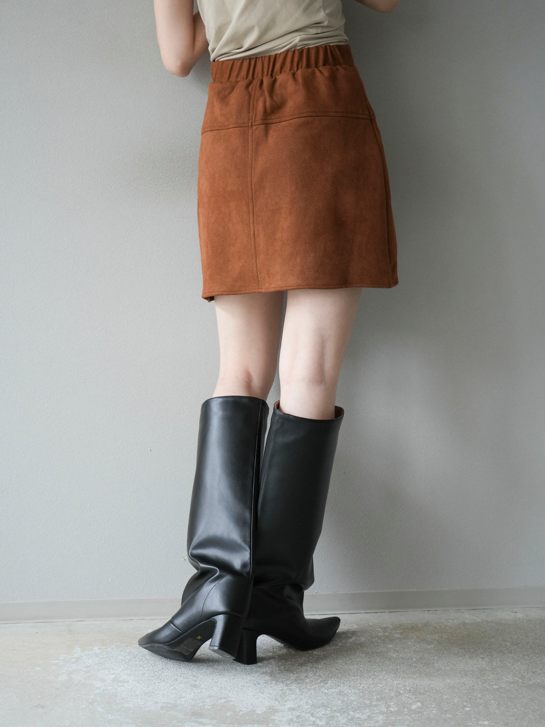 [予約]スエード切替ミニスカート/ブラウン