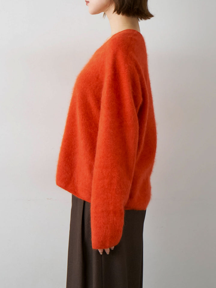 [予約]カシミア混フェザータッチVネックニットトップス/orange