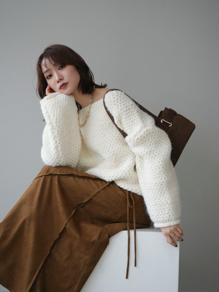 [予約]ワッフル編みオーバーニットプルオーバー/off