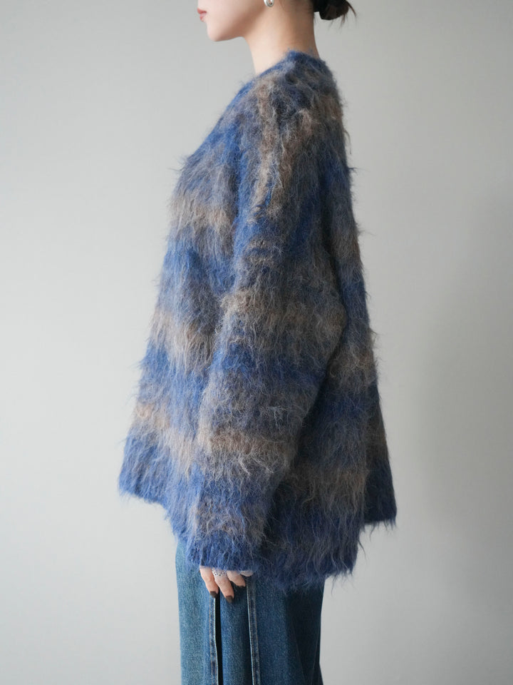 [予約]ストール付シャギーマルチボーダーニットプルオーバー/blue