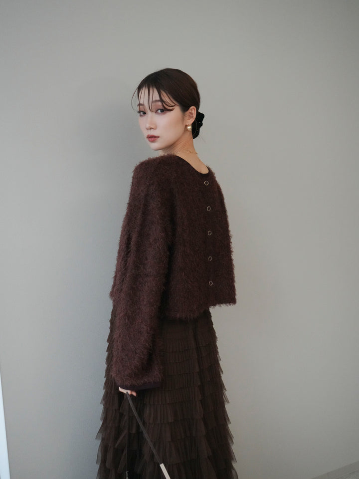 [予約]バイカラー2WAYシャギーニットカーディガン/brown