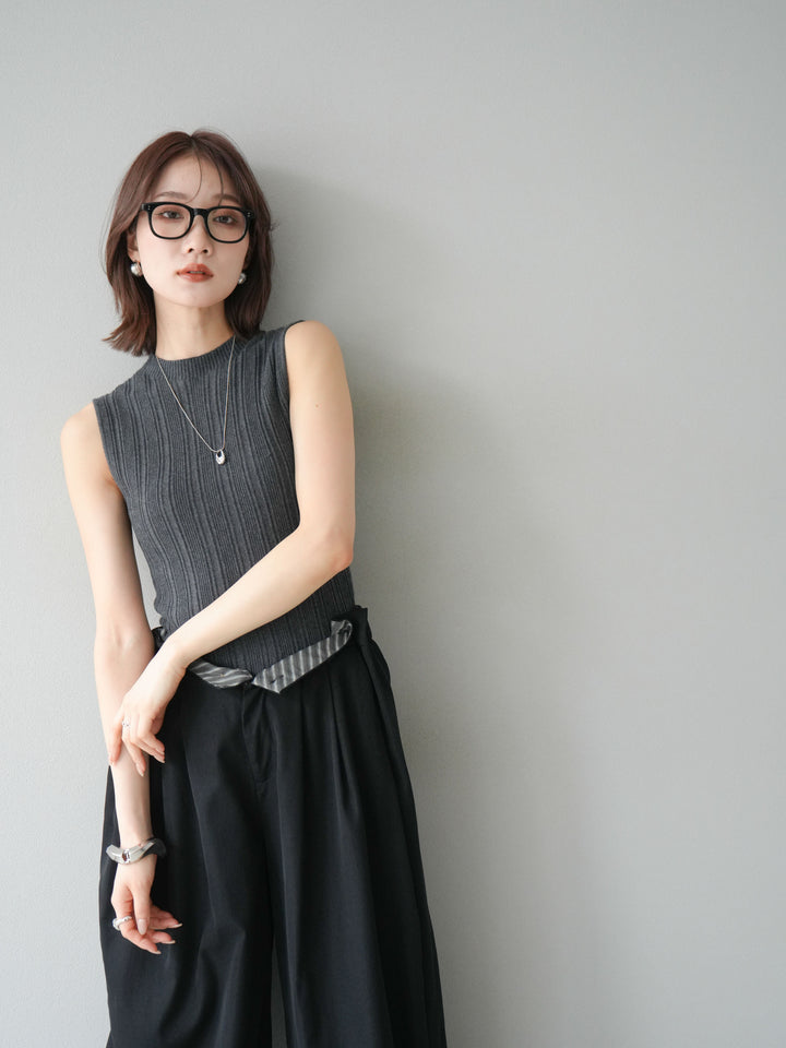 [予約]スリーブレスランダムリブニットトップス/グレー