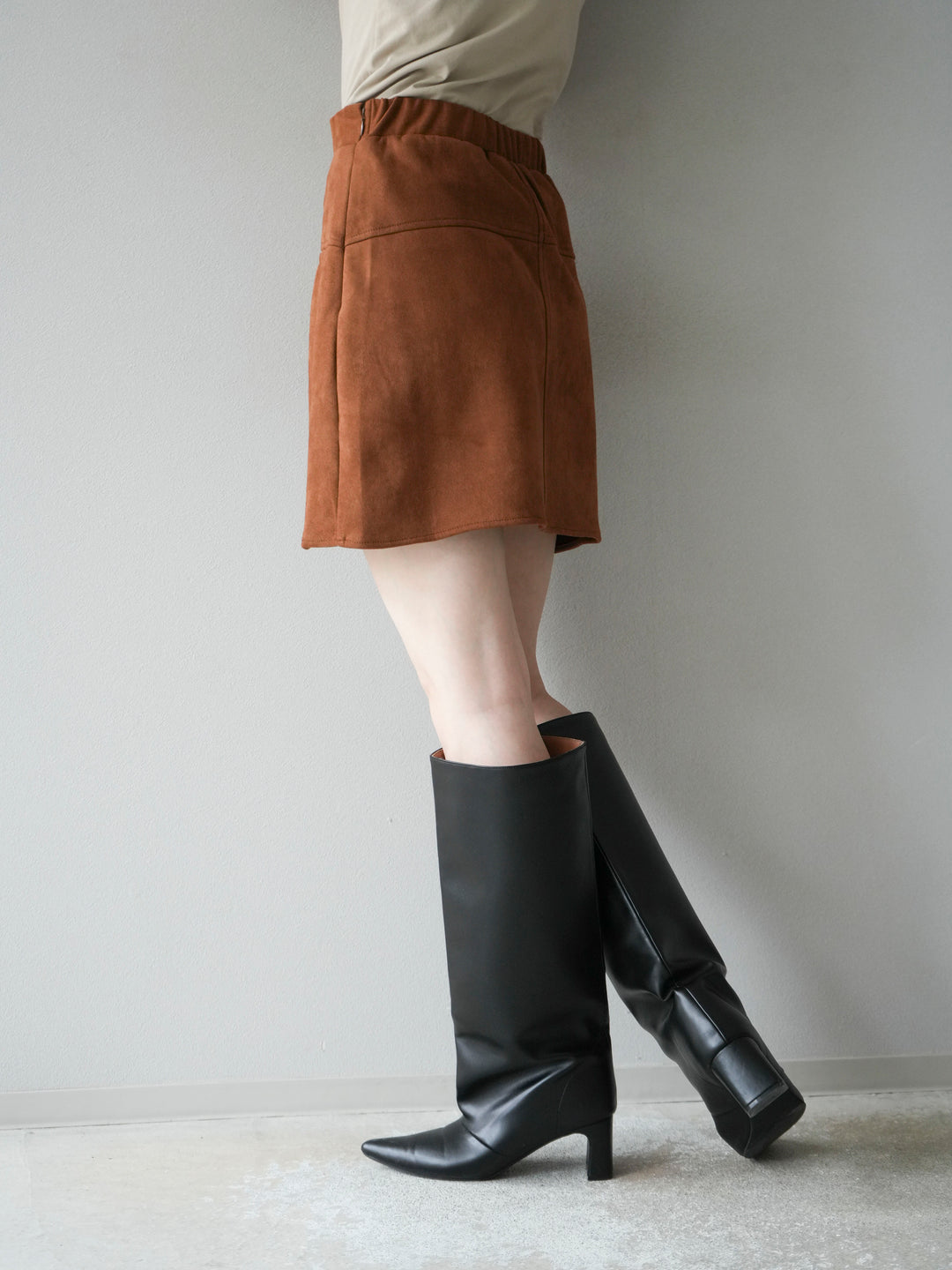 [予約]スエード切替ミニスカート/ブラウン