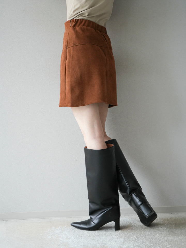 [予約]スエード切替ミニスカート/ブラウン