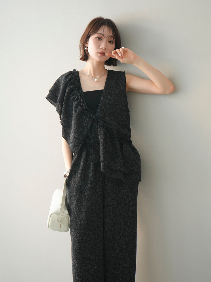 [SET]3WAYミックスツイードギャザーオールインワン+選べるアクセセット(2set)