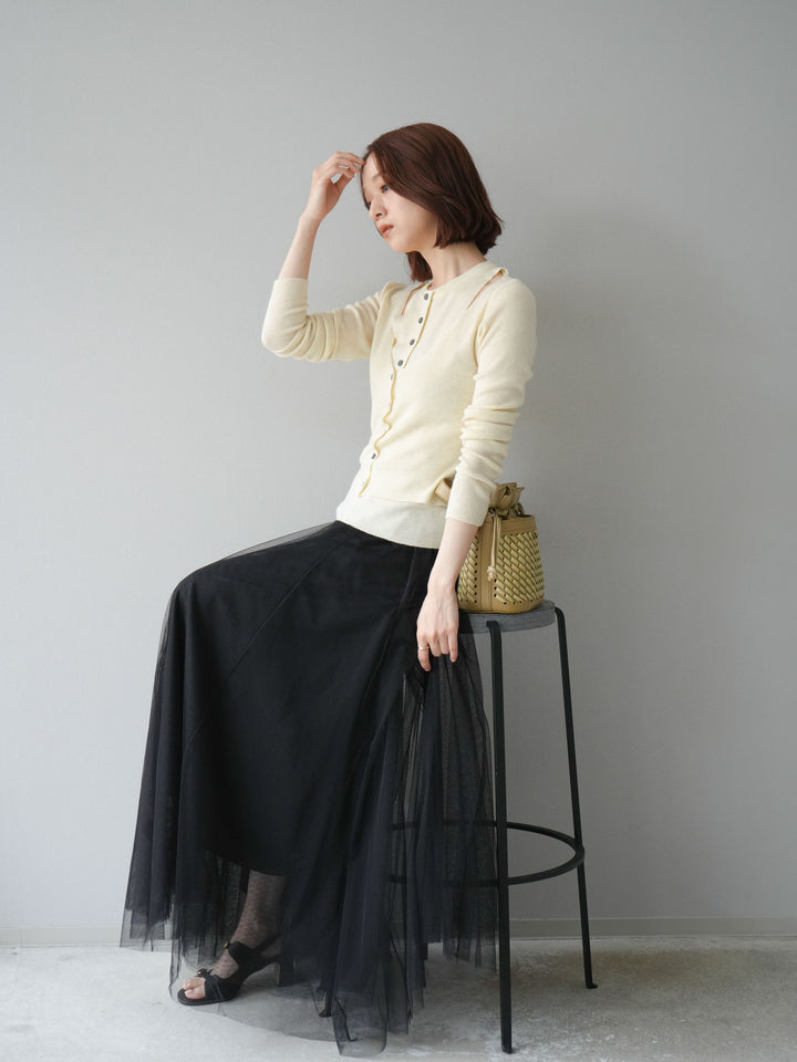 [予約]レイヤードデザインニットカーディガン/アイボリー