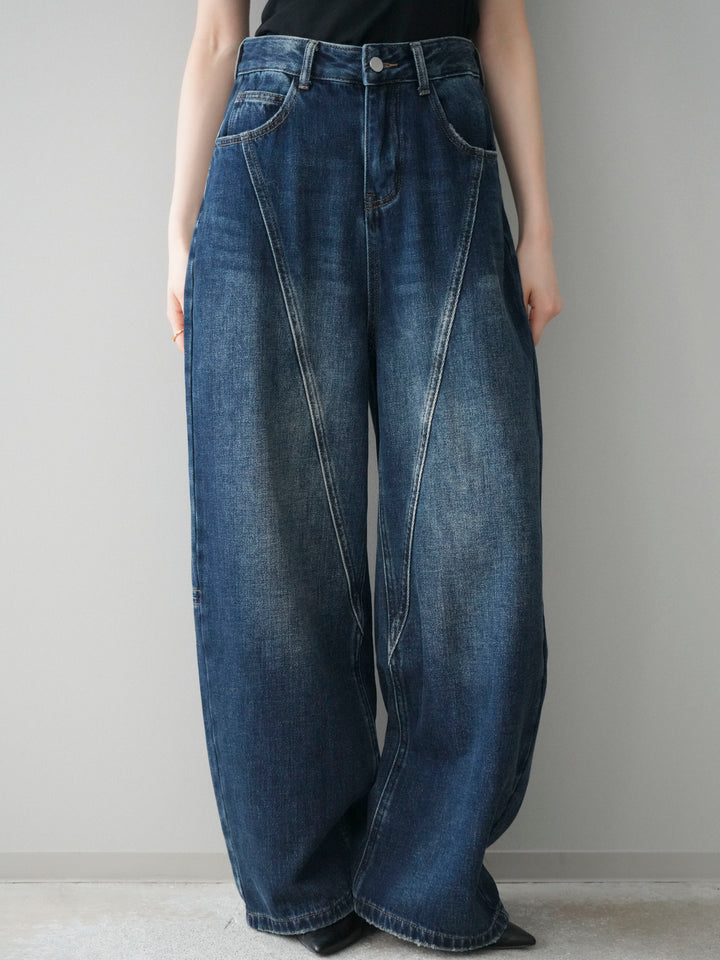 [予約]裏起毛加工デニムカーブパンツ/darkblue