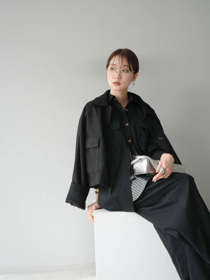 [予約]コーデュロイ切替スウェードショートジャケット/ブラック