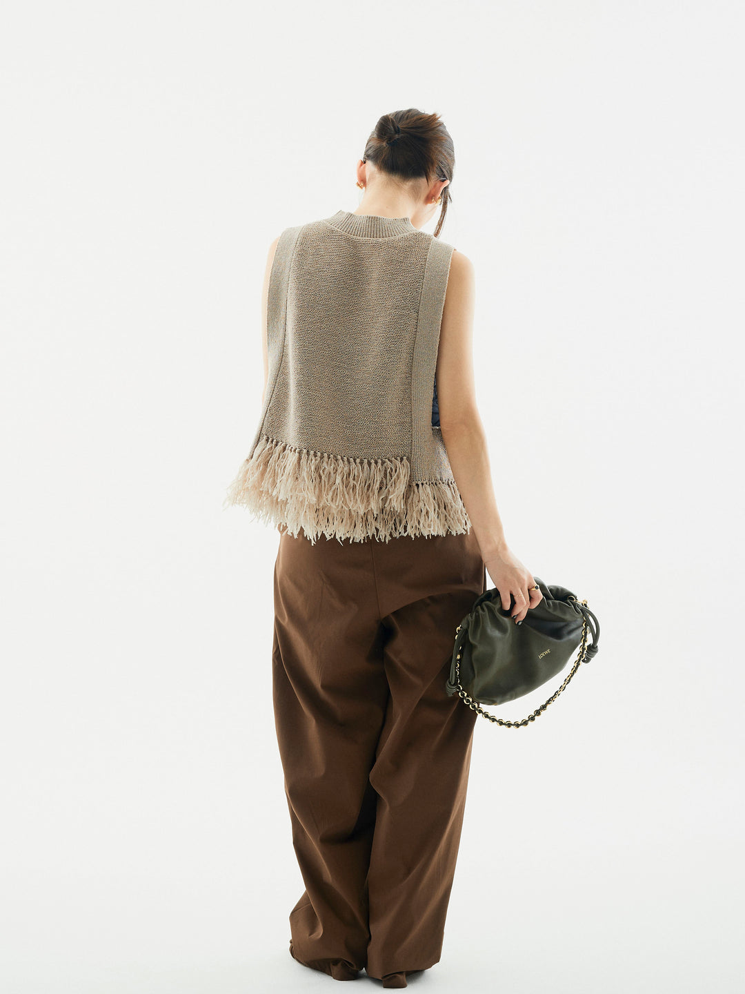 [予約]ラップデザインタックワイドパンツ/ブラウン