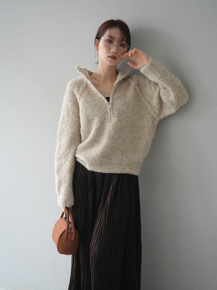 [予約]スタンドジップMIXブークレニットプルオーバー/beige