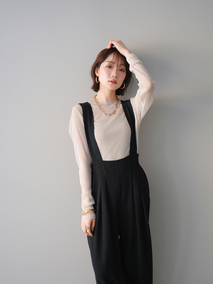 [予約]シボ加工ハイウエストタックサロペット/black