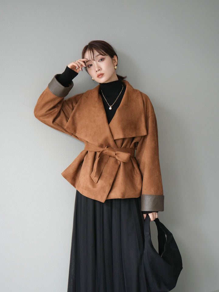 [予約]スウェードショートガウン/キャメル