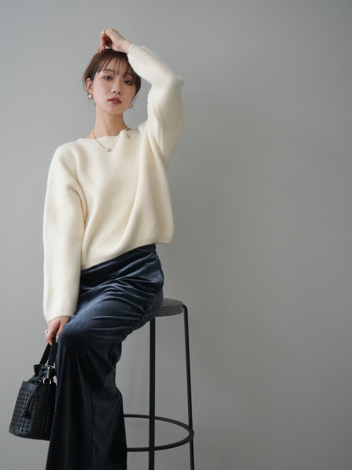 [予約]アンゴラタッチボートネッククロップドプルオーバー/ivory