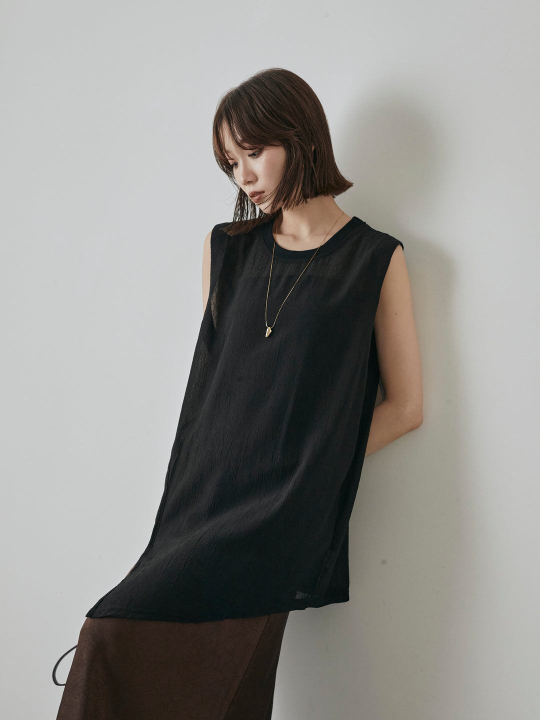 [予約]シアーワッシャーアシンメトリープルオーバー/ブラック