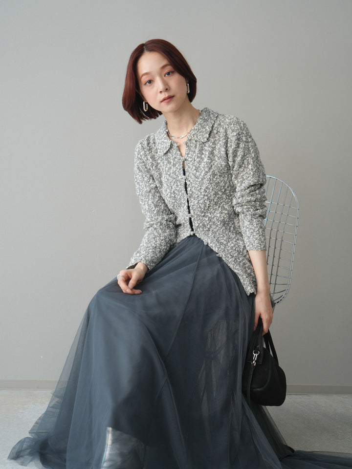 [予約]透かし編みブークレポロニットトップス/mix