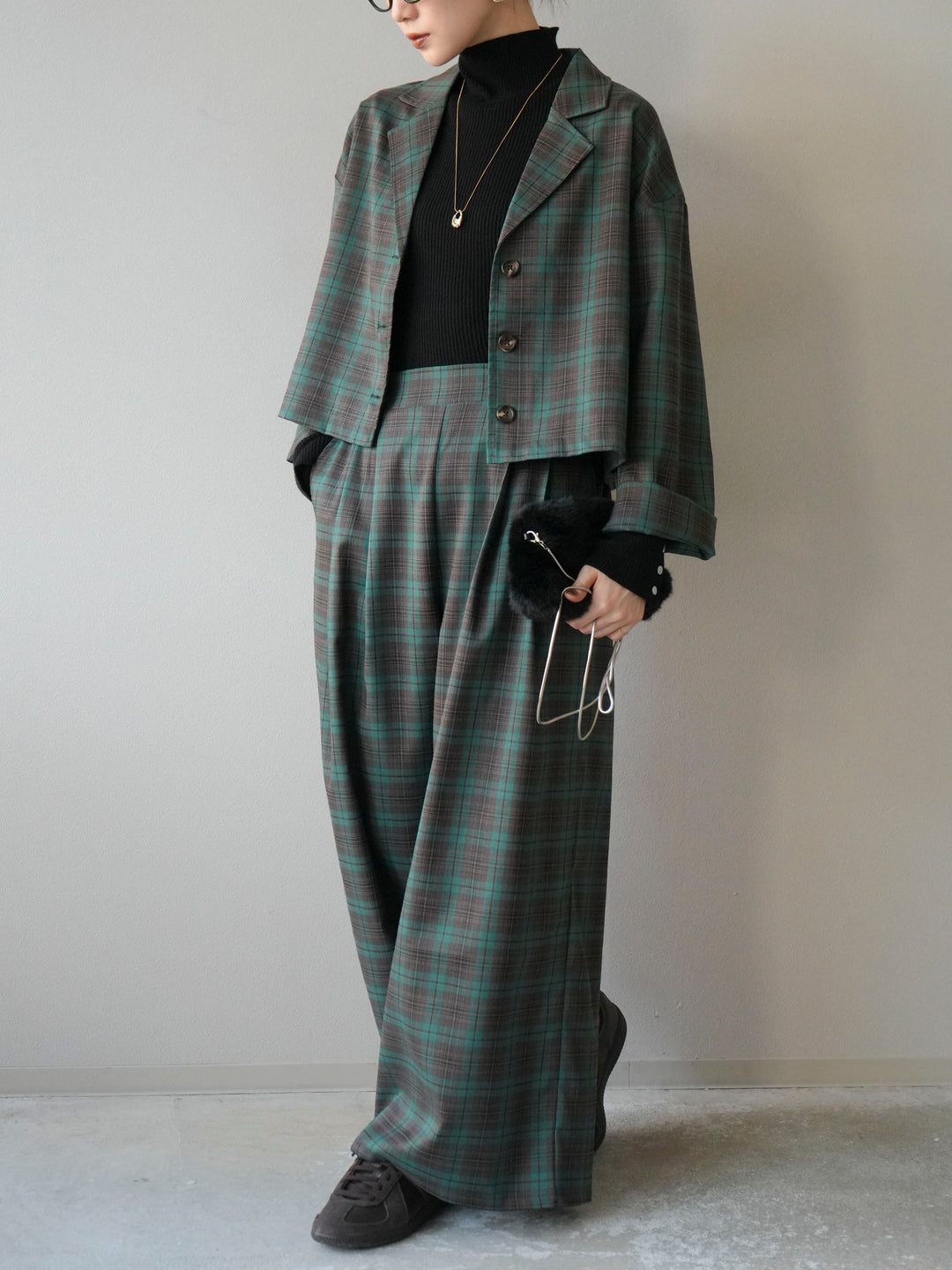 [SET] 格紋短外套+格紋休閒褲（2件組）