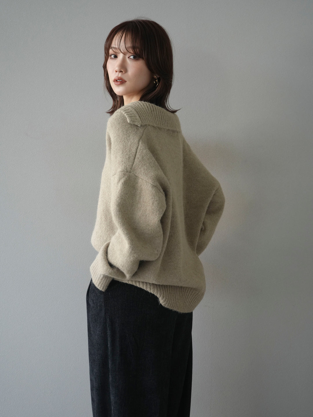 [予約]スキッパーニットプルオーバー/beige