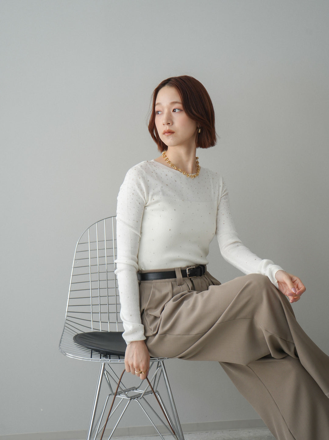 [SET]スパンコールシアーニットトップス+スパンコールシアーニットトップス(2set)