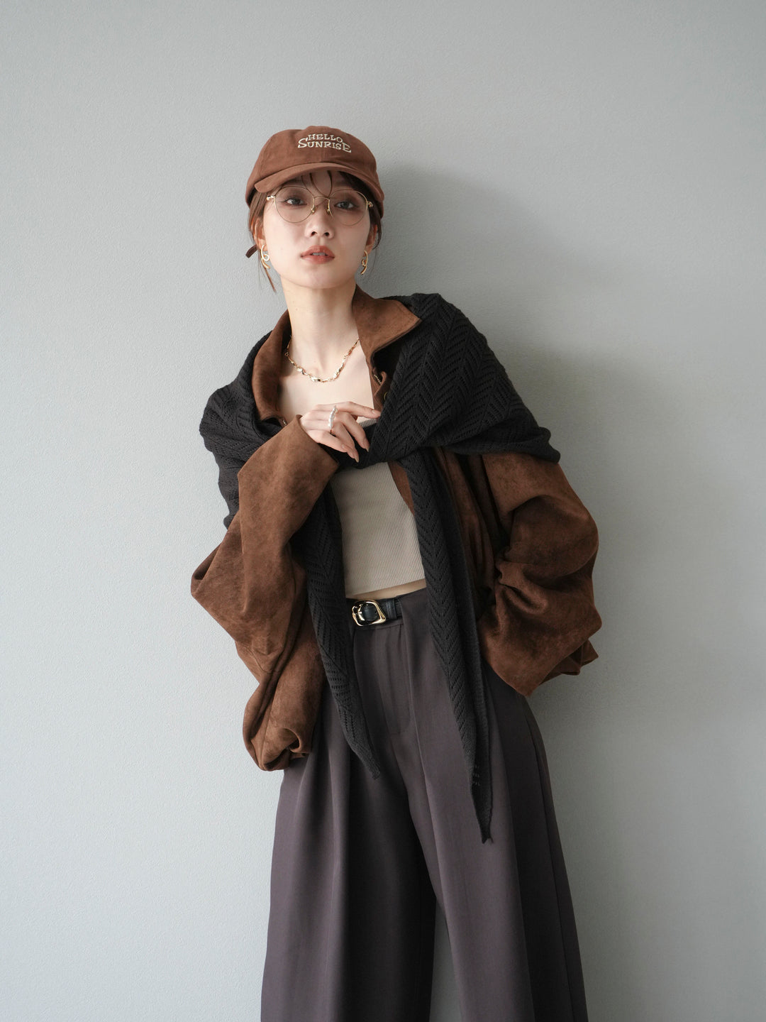 [SET] 麂皮外套+皮帶環設計寬褲（2套）