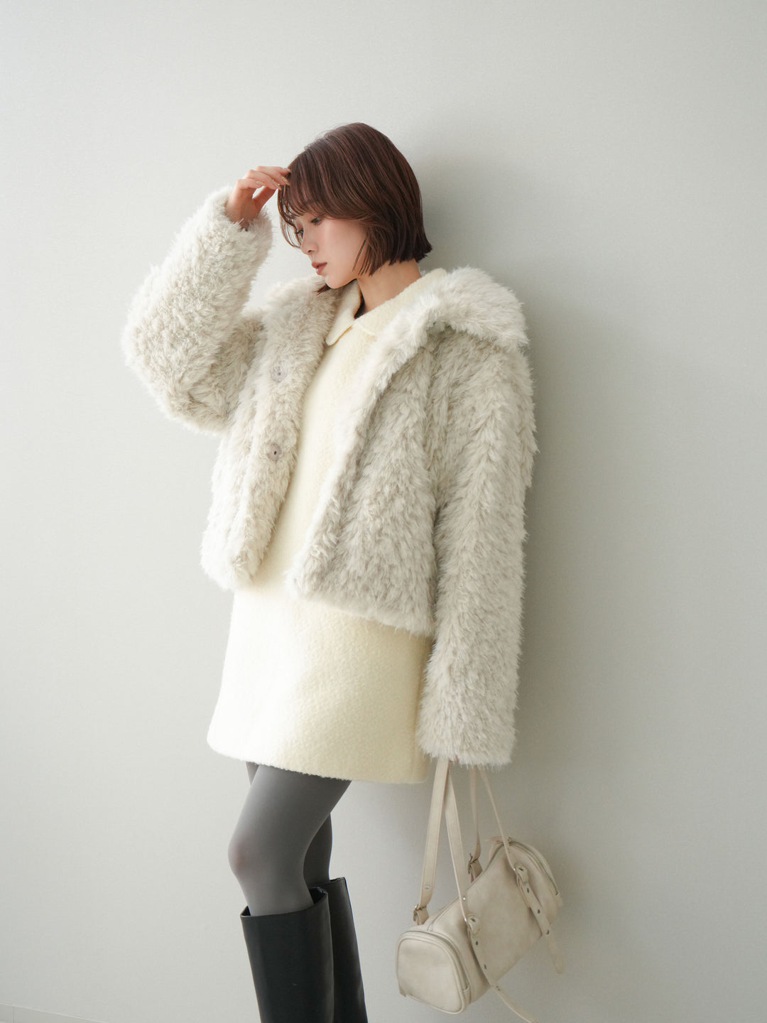 [SET]襟付きブークレミニワンピース+襟付きブークレミニワンピース(2set)