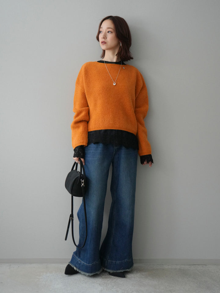 [予約]アンゴラタッチボートネッククロップドプルオーバー/orange