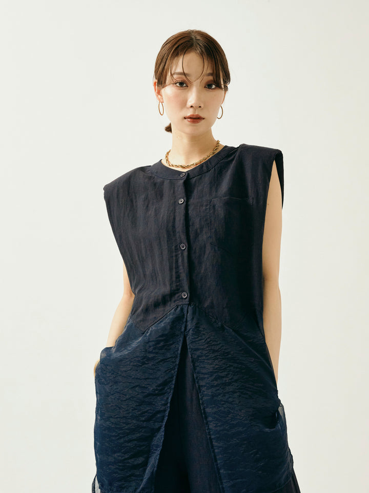 [SET]オーガンジーヘムブラウス＆ワイドパンツSET UP(2set)