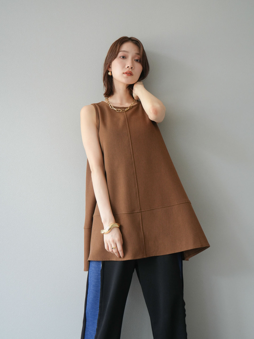 [予約]フレアノースリーチュニック/ブラウン