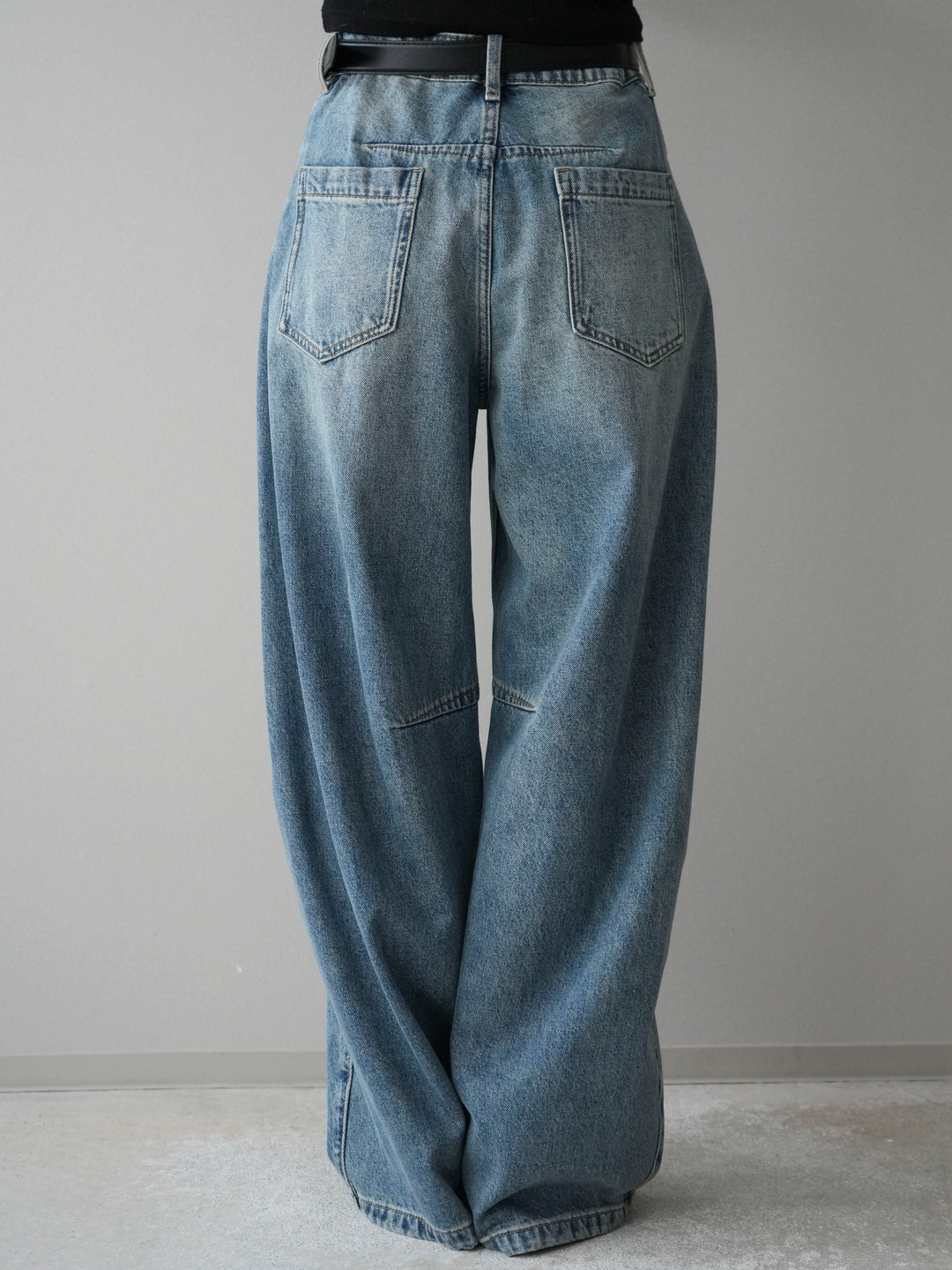 [予約]ベルト付3Dカーブデニムパンツ/blue