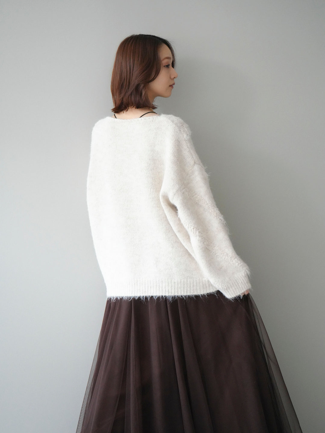 [予約]ブークレラインデザインニットプルオーバー/ivory