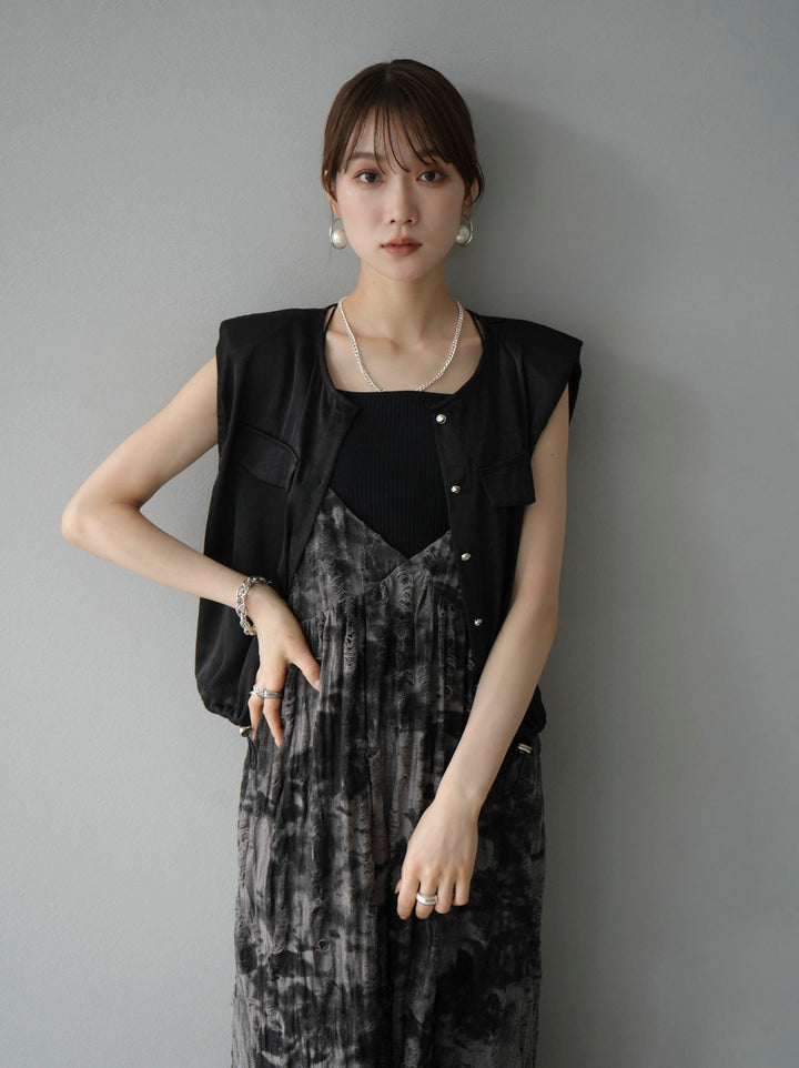 [Pre-order] Satin Drawstring Sleeveless Blouse/Black