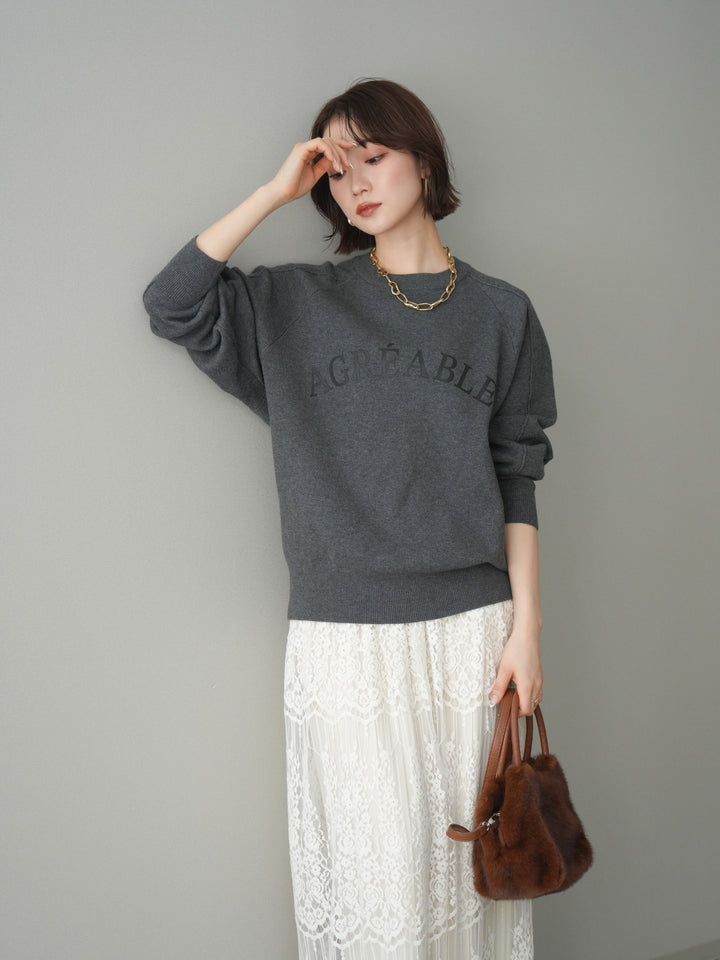 [予約]半ラバープリントロゴスウェットライクニットプルオーバー/mokucharcoal