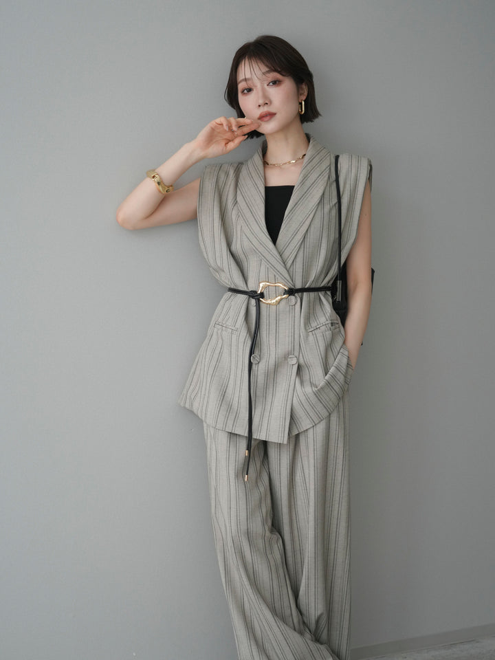 [SET]モチーフベルト付ストライプジレ＆パンツSETUP+選べるアクセセット(2set)