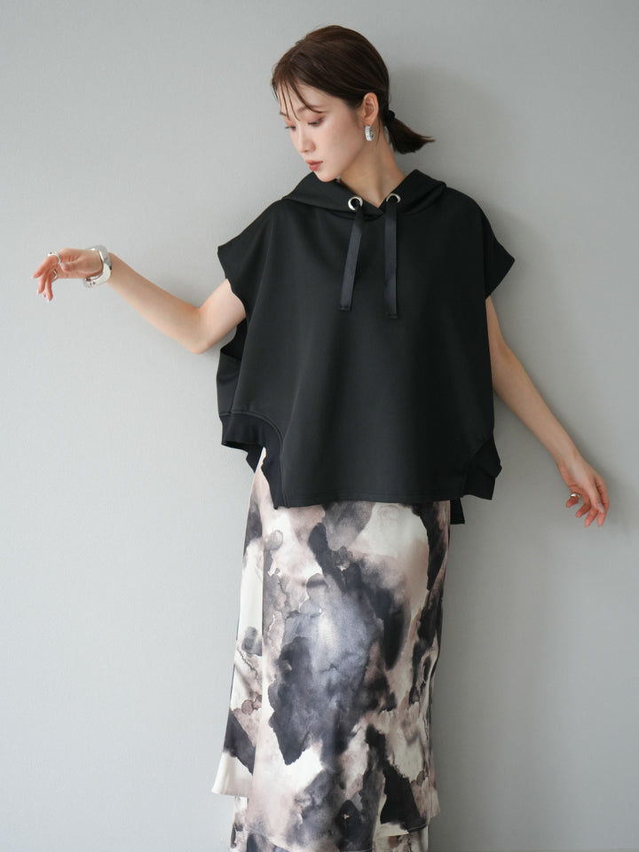 [予約]アシンメトリードルマンバックZIPフーディー/ブラック