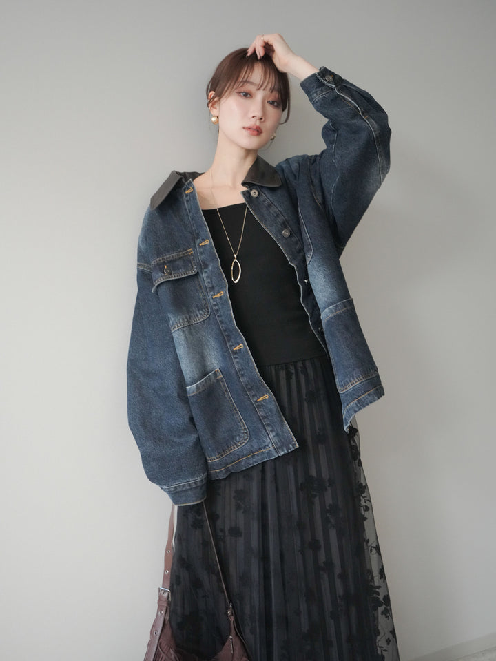 [予約]裏地ファーデニムフライトジャケット/blue
