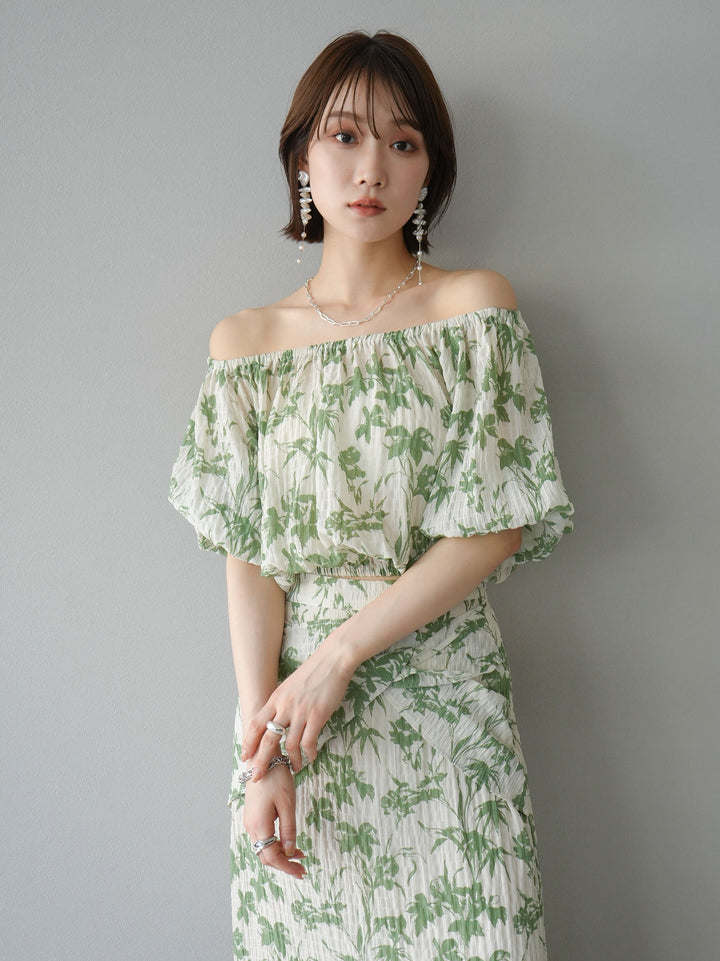 [Pre-order] Washer waist design flower pattern skirt/green